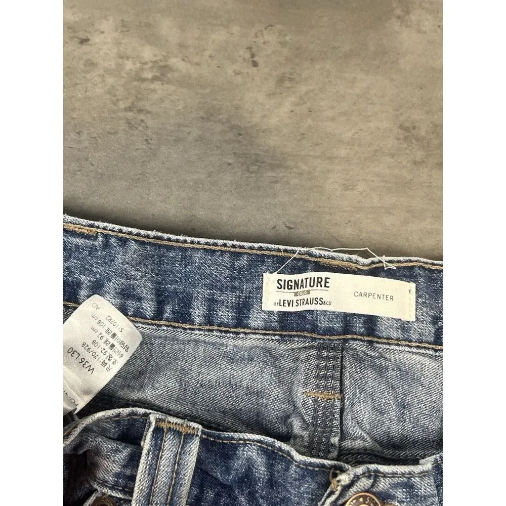 Levi Jeans Mens 35x30 Blue Denim Carpenter Light Wash Faded‎ Work Chore